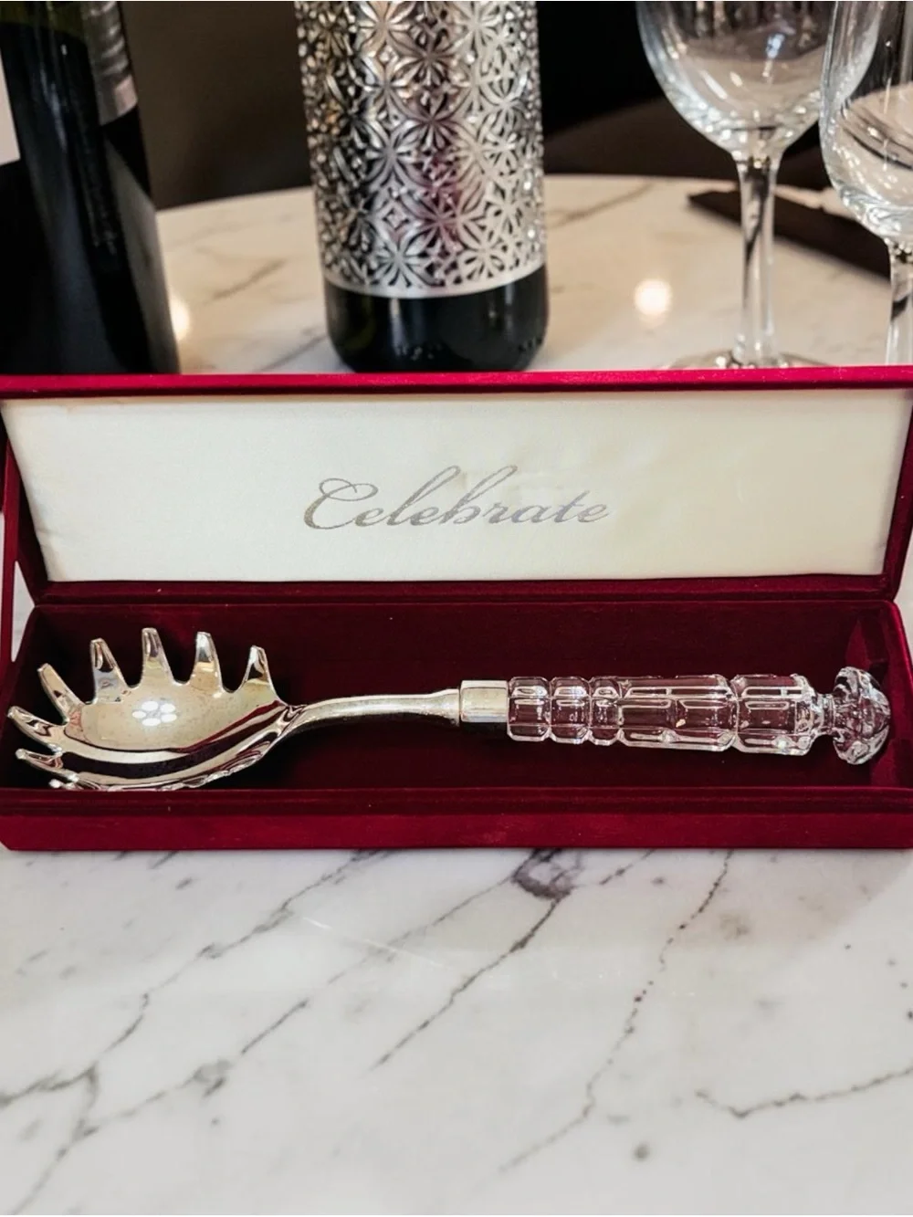 Vintage NIB Crystal Handle Spaghetti Server – Silver Plated